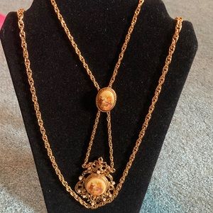 Vintage double chain necklace with double pendants